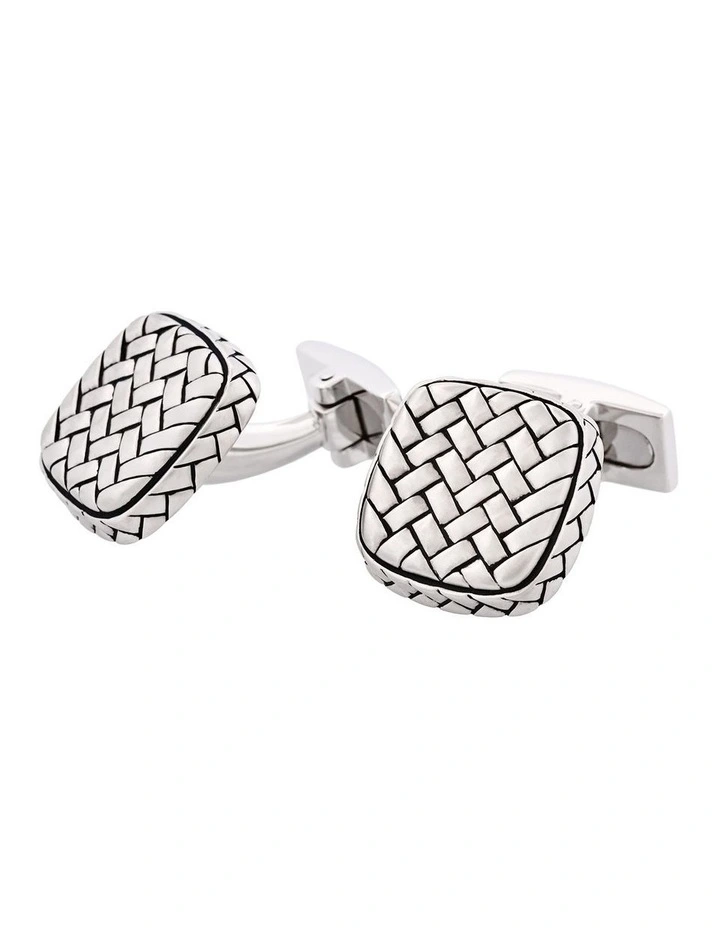 Rhodium Plated Sterling Silver Cushion Shape Weave Cufflinks image 3