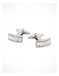 Rhodium Plated Crystal Curved Shaped Cufflinks