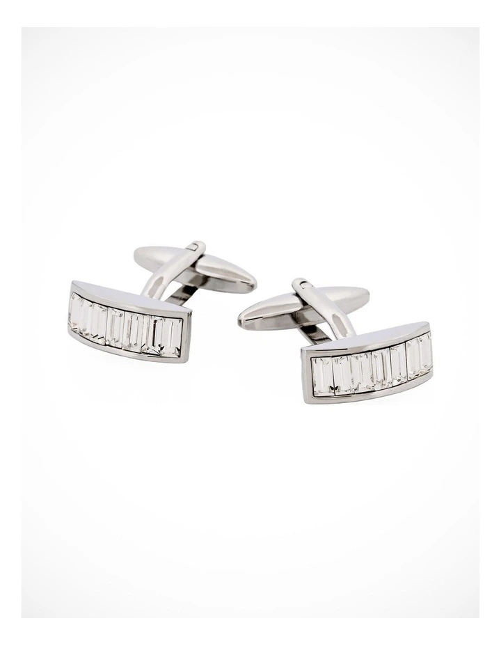 Rhodium Plated Crystal Curved Shaped Cufflinks image 1