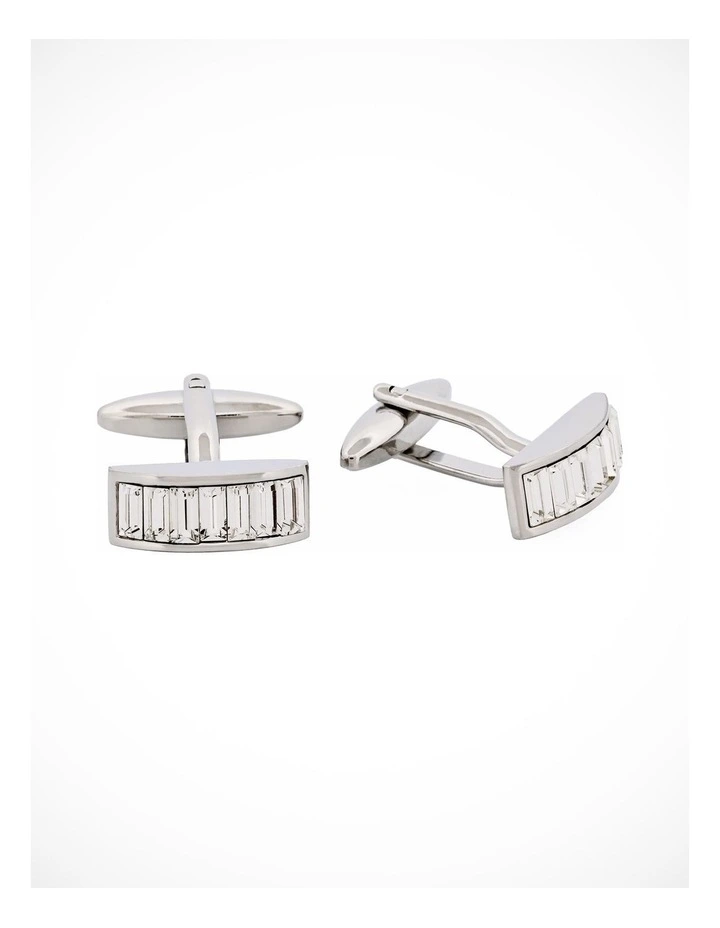 Rhodium Plated Crystal Curved Shaped Cufflinks image 2