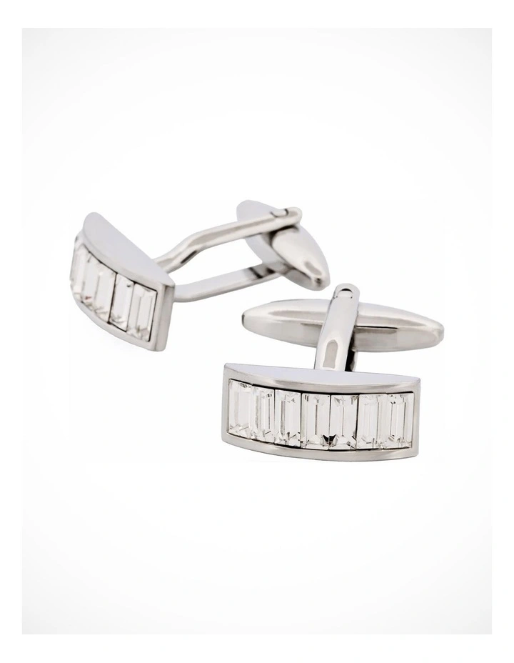 Rhodium Plated Crystal Curved Shaped Cufflinks image 3