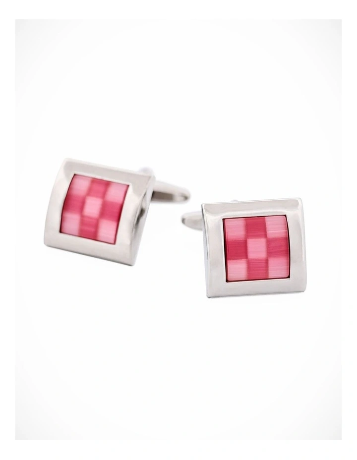 Pink Check Cat's Eye Cufflinks image 1