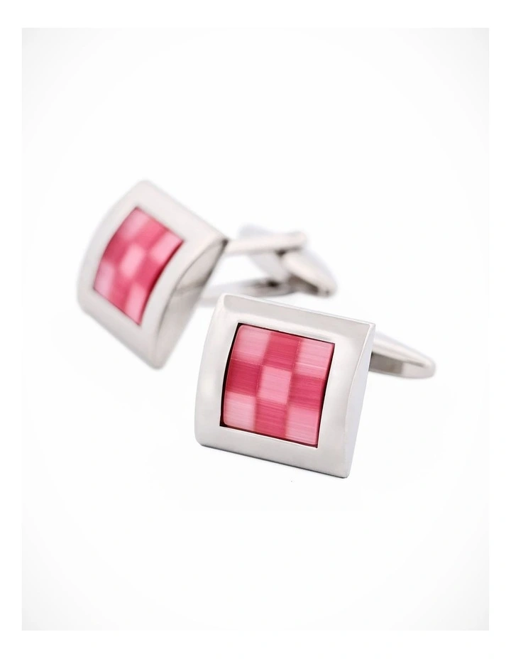 Pink Check Cat's Eye Cufflinks image 2