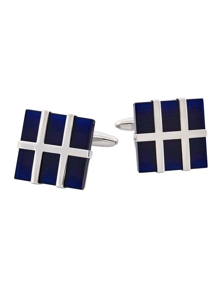 Dark Blue Cats Eye Square Grate Cufflinks image 1