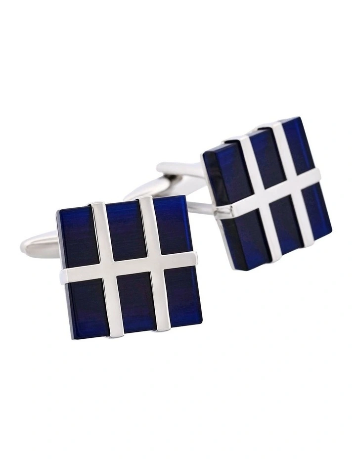 Dark Blue Cats Eye Square Grate Cufflinks image 2