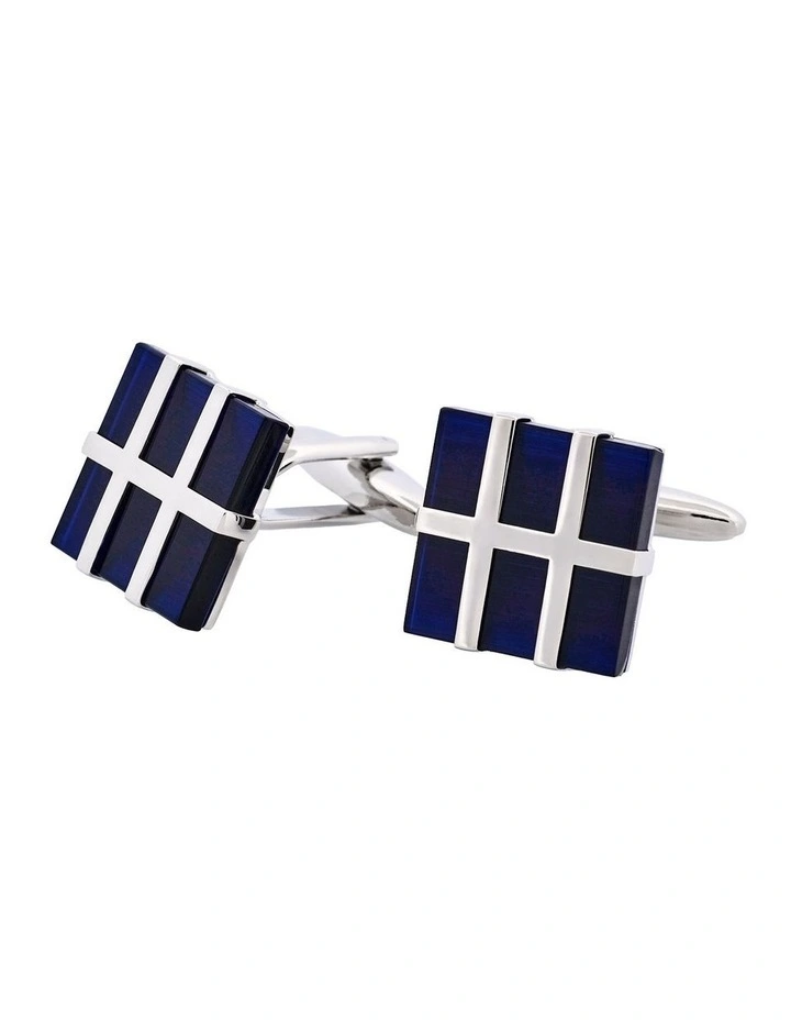 Dark Blue Cats Eye Square Grate Cufflinks image 3