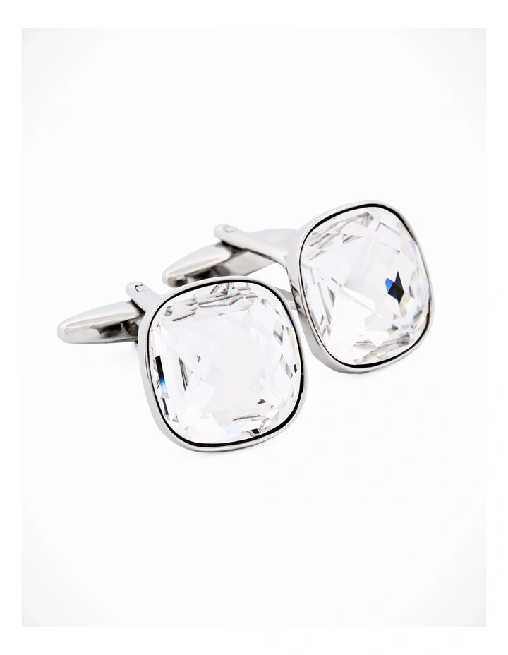 Rhodium Crystal Cufflinks image 1