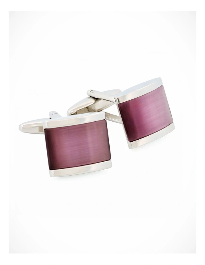 Rhodium Lilac Cat's Eye Cufflinks image 1