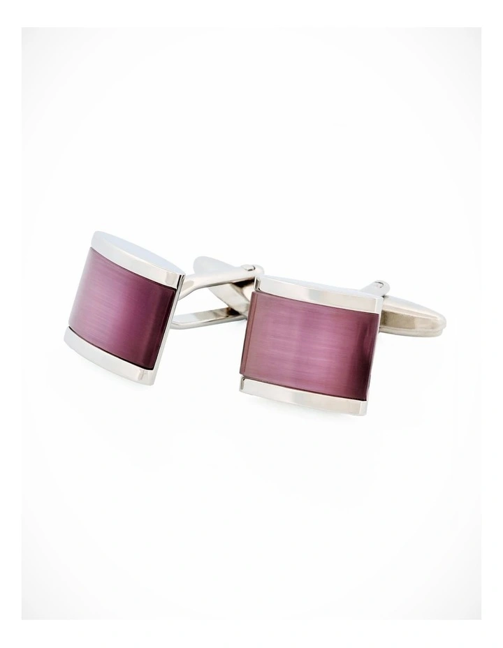Rhodium Lilac Cat's Eye Cufflinks image 3