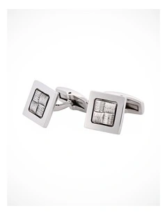 Brushed Stainless Steel Cuff Links with Hessian Center Design