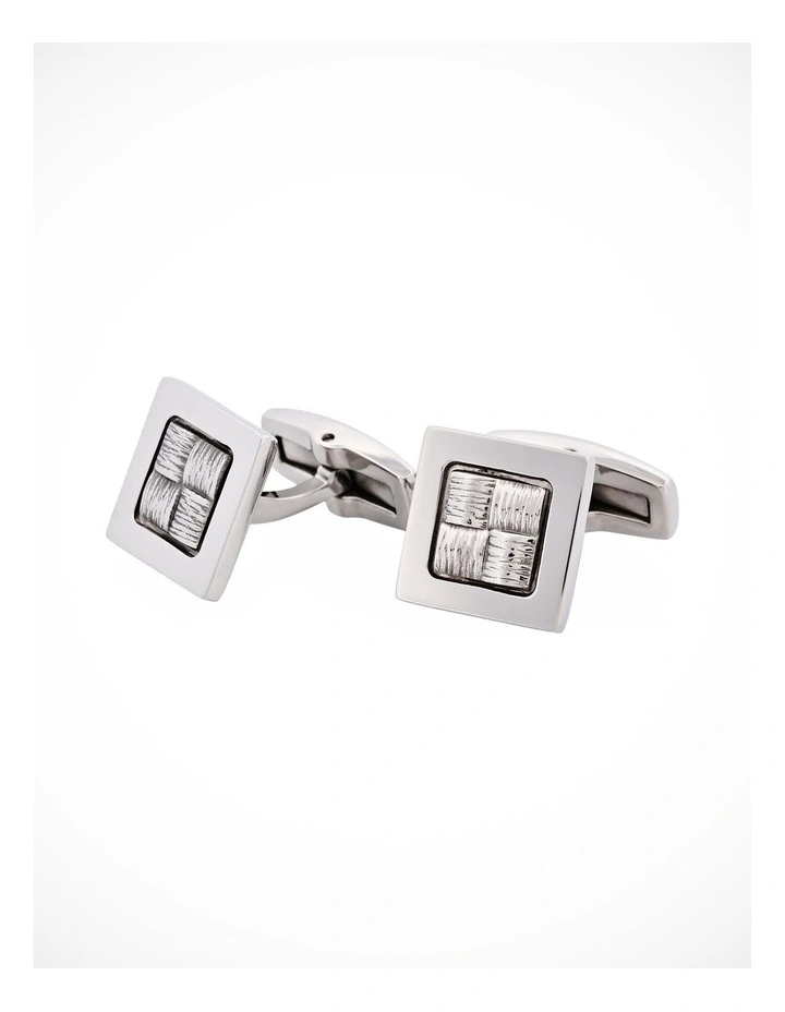 Brushed Stainless Steel Cuff Links with Hessian Center Design image 1