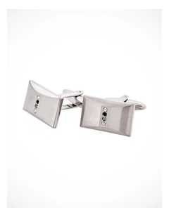 Brushed Rhodium Plated & Crystal & Jet Cufflinks