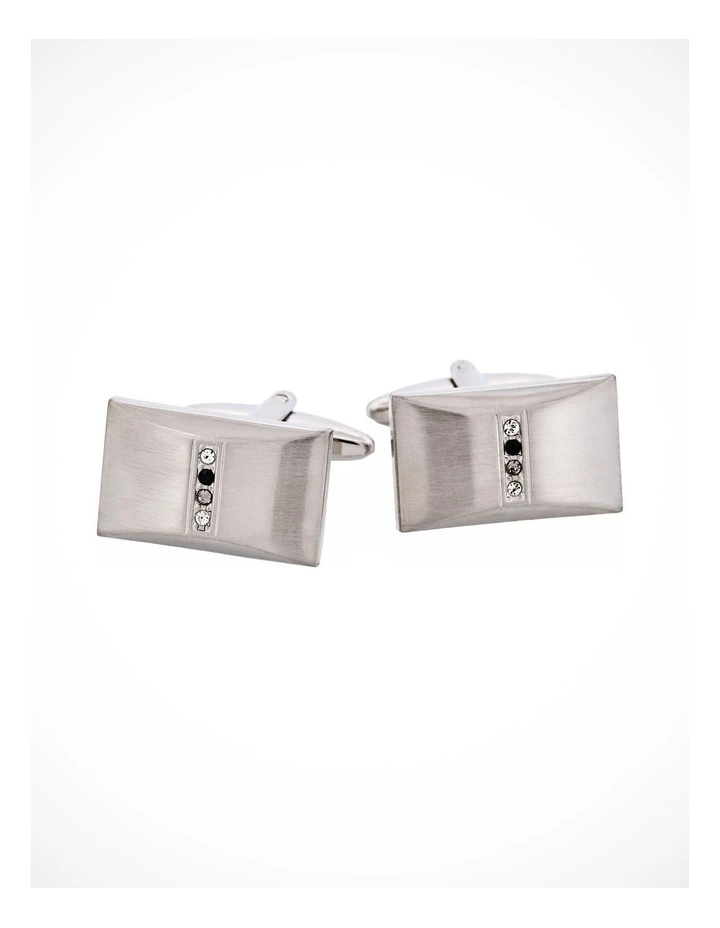Brushed Rhodium Plated & Crystal & Jet Cufflinks image 2