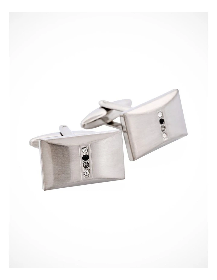 Brushed Rhodium Plated & Crystal & Jet Cufflinks image 3
