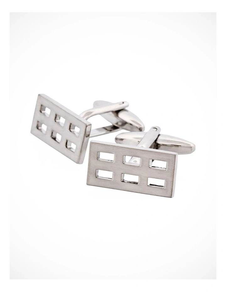 Brushed Rhodium Plated Rectangle Cufflinks image 1