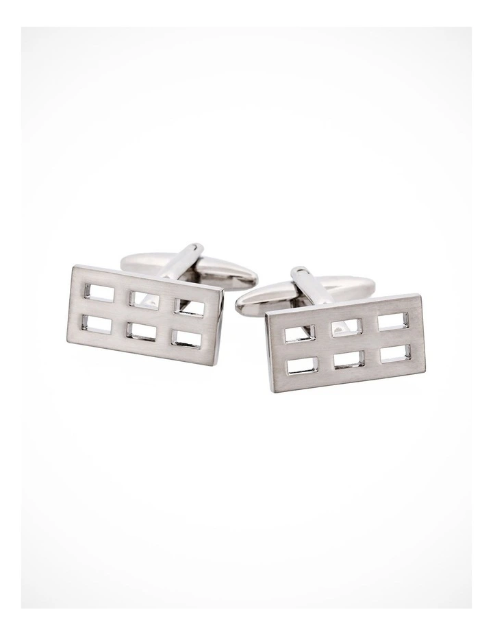 Brushed Rhodium Plated Rectangle Cufflinks image 3