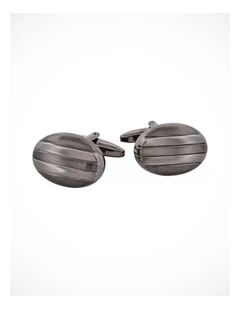 Rhodium & Gun Metal Plated Striped Oval Cufflinks