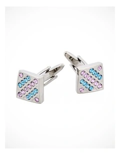 Purple & Aqua Marine Crystal Rhodium Plated Cufflinks
