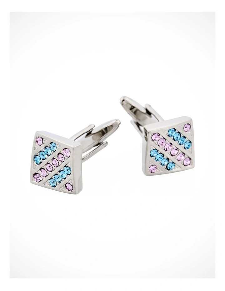 Purple & Aqua Marine Crystal Rhodium Plated Cufflinks image 1