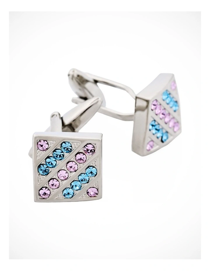 Purple & Aqua Marine Crystal Rhodium Plated Cufflinks image 2
