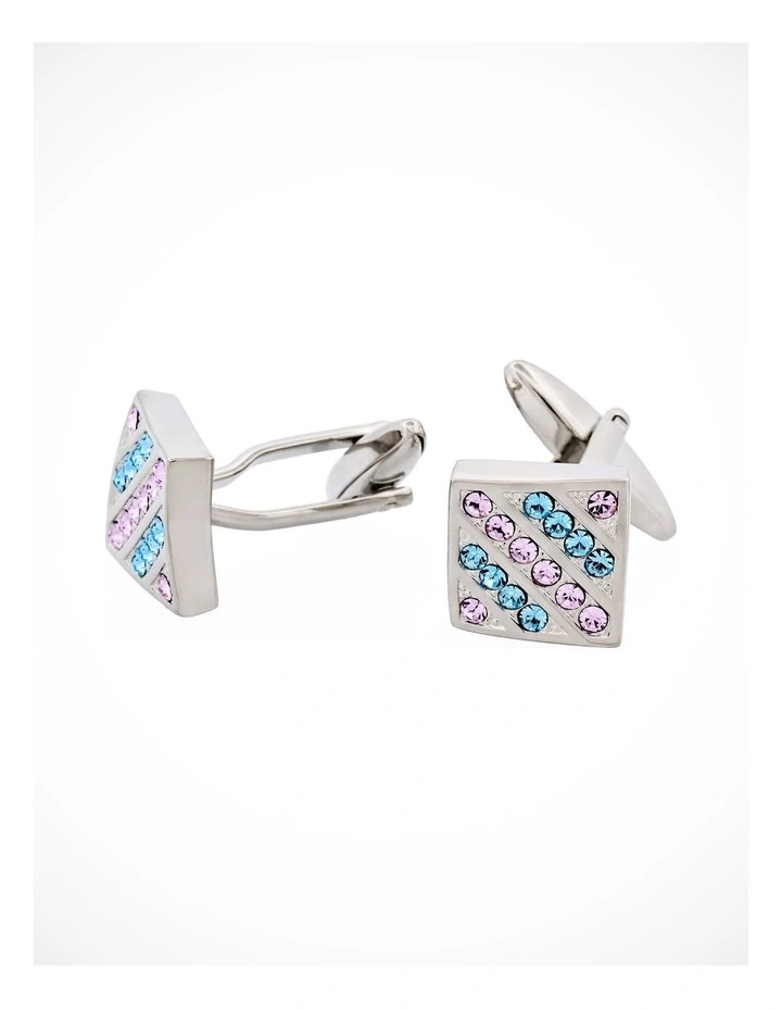 Purple & Aqua Marine Crystal Rhodium Plated Cufflinks image 3