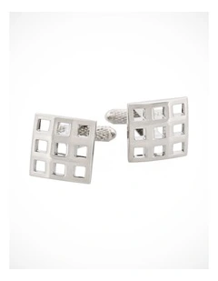 Polished Rhodium Plated Square Cutout Patterned Cufflinks