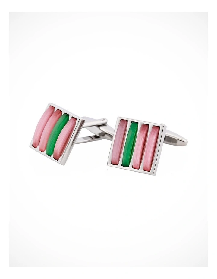 Purple & Green Cats Eye Striped Cufflinks image 1