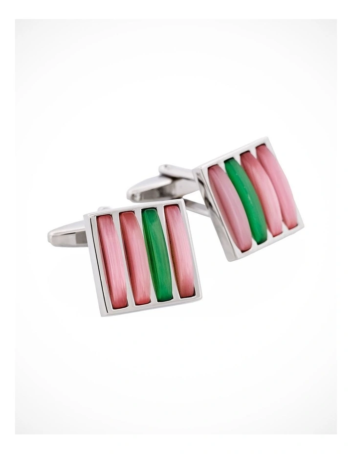 Purple & Green Cats Eye Striped Cufflinks image 2