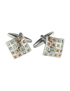 Topaz & Green Crystal Rhodium Plated Cufflinks