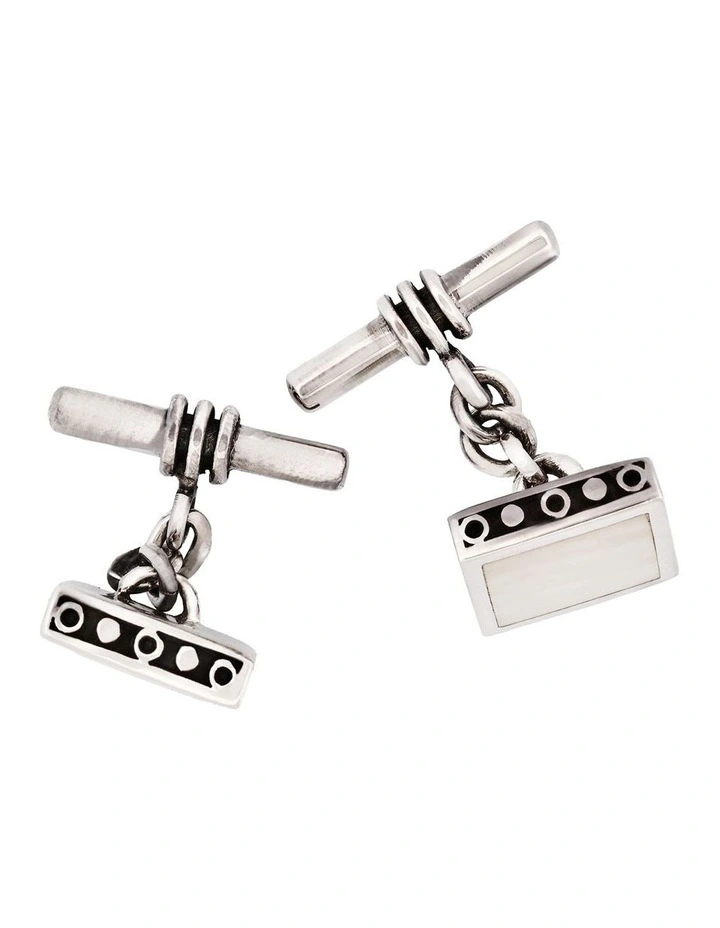 Sterling Silver & Square Mop Chain Cufflinks image 2