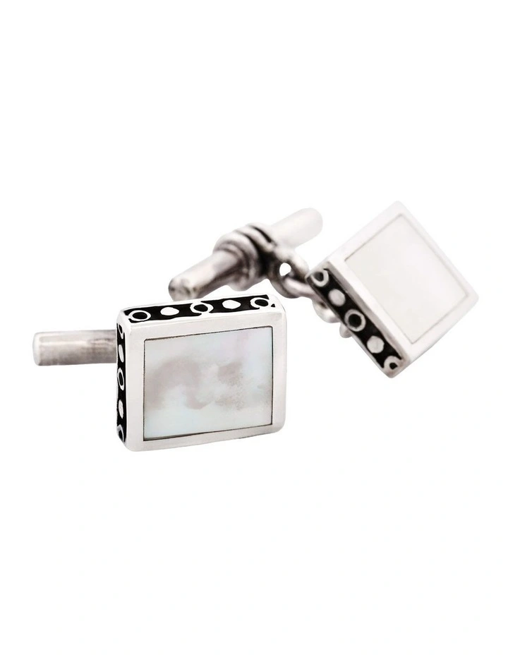 Sterling Silver & Square Mop Chain Cufflinks image 3