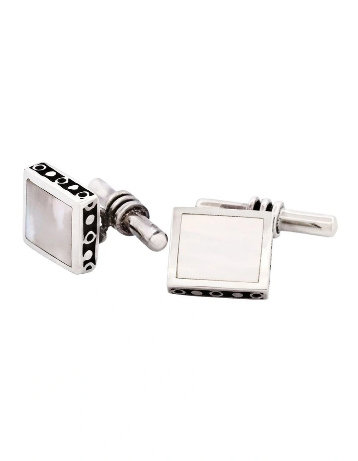 Sterling Silver & Square Mop Chain Cufflinks image 4