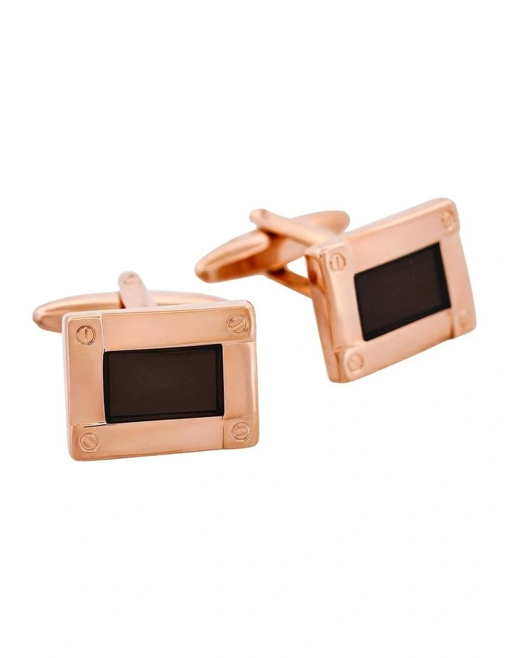 Rose Gold & Black Enamel Plated Cufflinks image 2