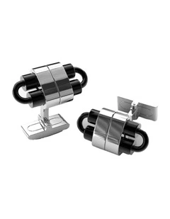 Polished Stainless Steel Industrial Cufflinks with Ion Plated Black Detail