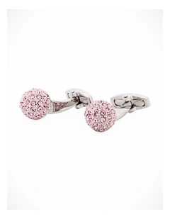 Polished Rhodium Plated Pink Crystal Ball Cufflinks