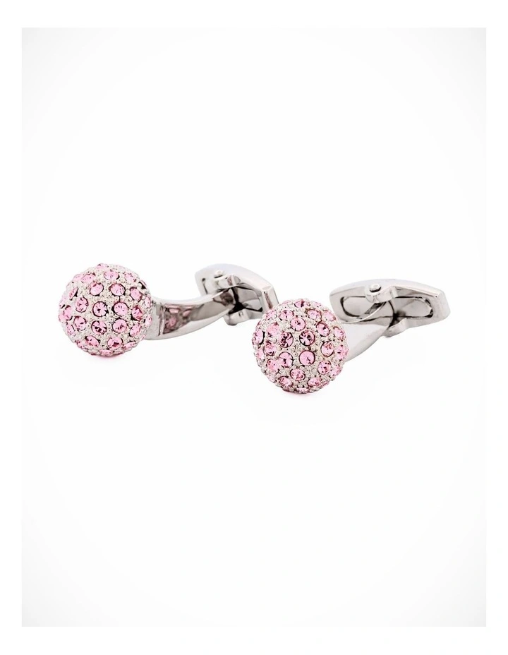 Polished Rhodium Plated Pink Crystal Ball Cufflinks image 1