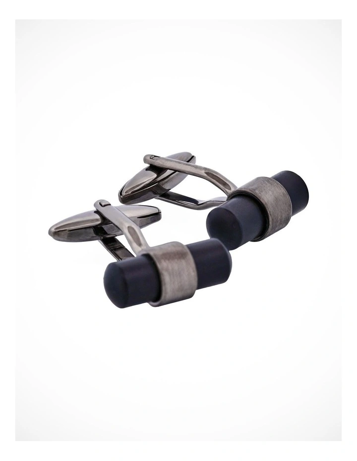 Brushed Gun Metal & Matt Black T-Bar Cufflinks image 1