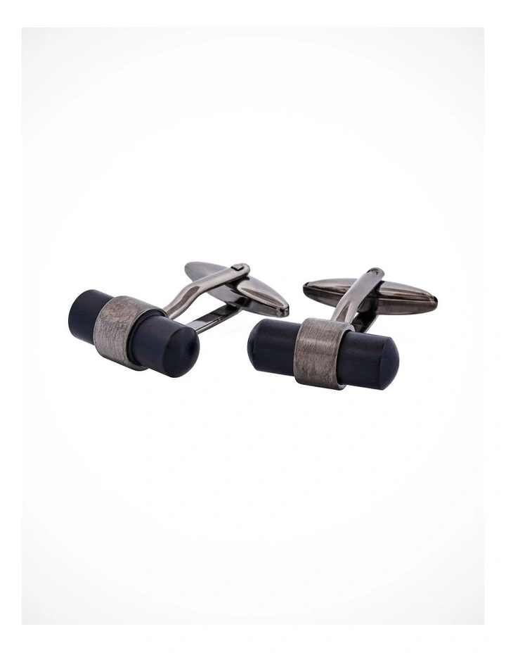 Brushed Gun Metal & Matt Black T-Bar Cufflinks image 2