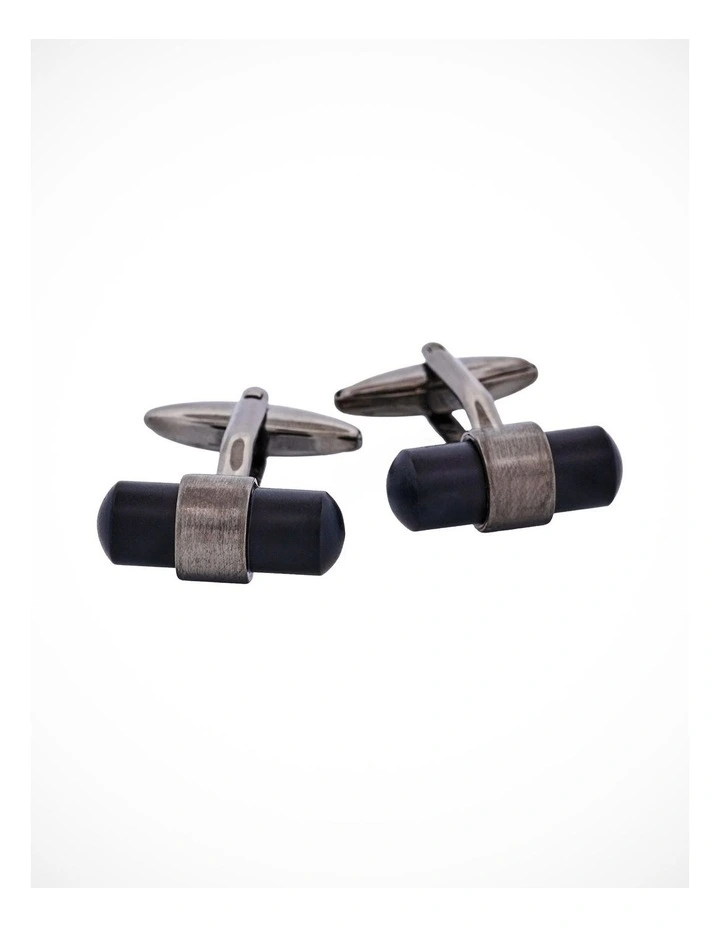 Brushed Gun Metal & Matt Black T-Bar Cufflinks image 3
