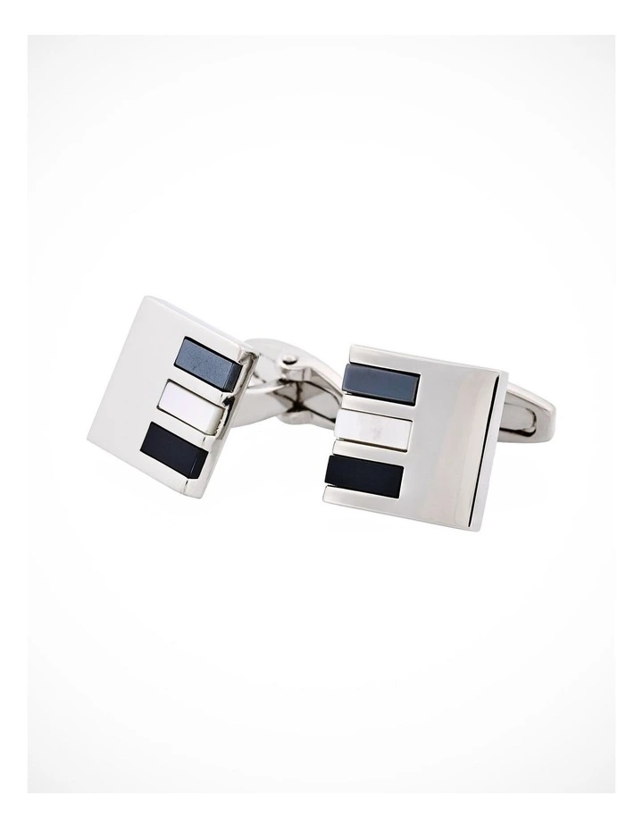 Polished Rhodium Square with Hematite & Mother Of Pearl & Onyx Cufflinks image 3