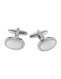 White Cats Eye Oval Cufflinks
