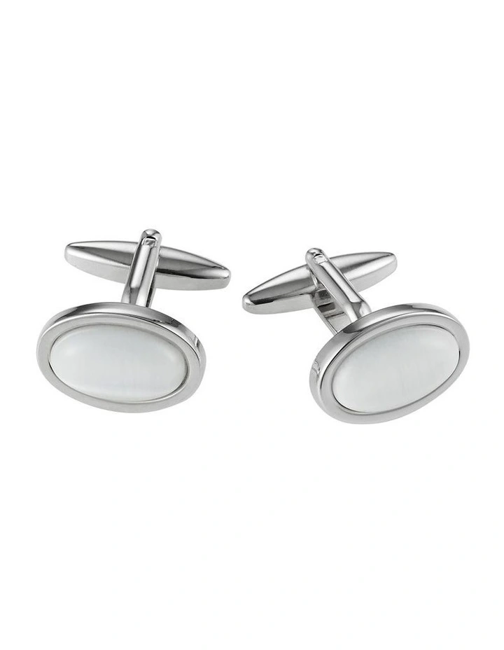 White Cats Eye Oval Cufflinks image 1