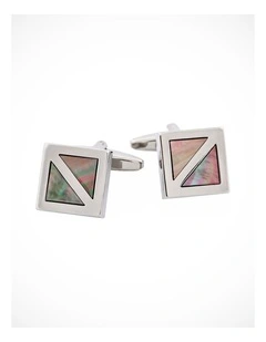 Polished Rhodium Plated Square with Grey Mother Of Pearl Inlay Cufflinks