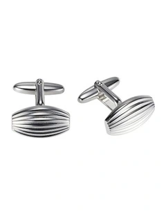 Polished Rhodium Plated Scalloped Pattern Cufflinks