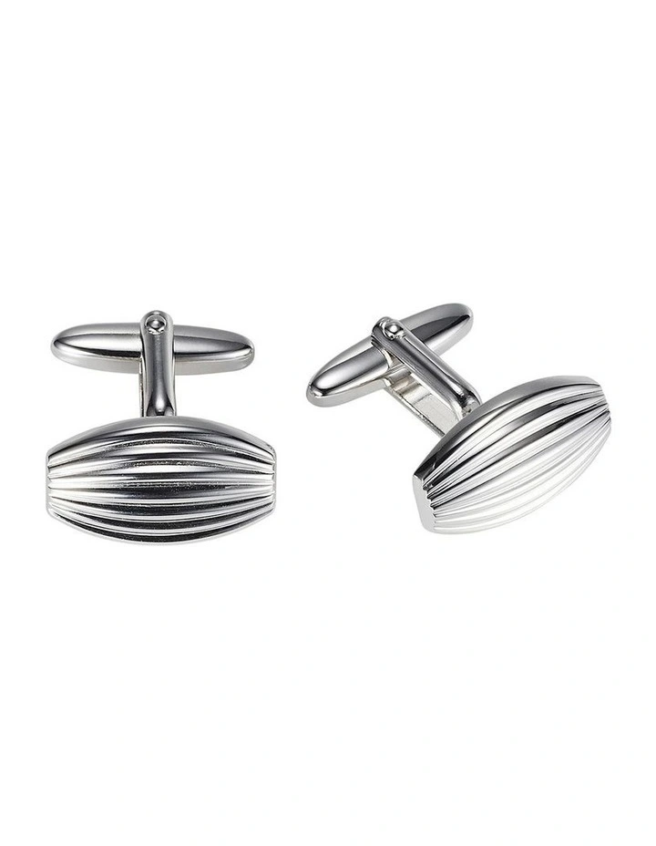 Polished Rhodium Plated Scalloped Pattern Cufflinks image 1