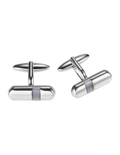Polished Rhodium Plated & Light Grey Cats Eye Tube Cufflinks