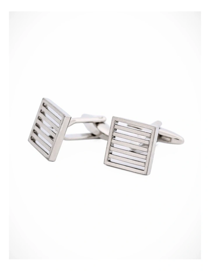Brushed Rhodium Plated Grate Cufflinks image 1