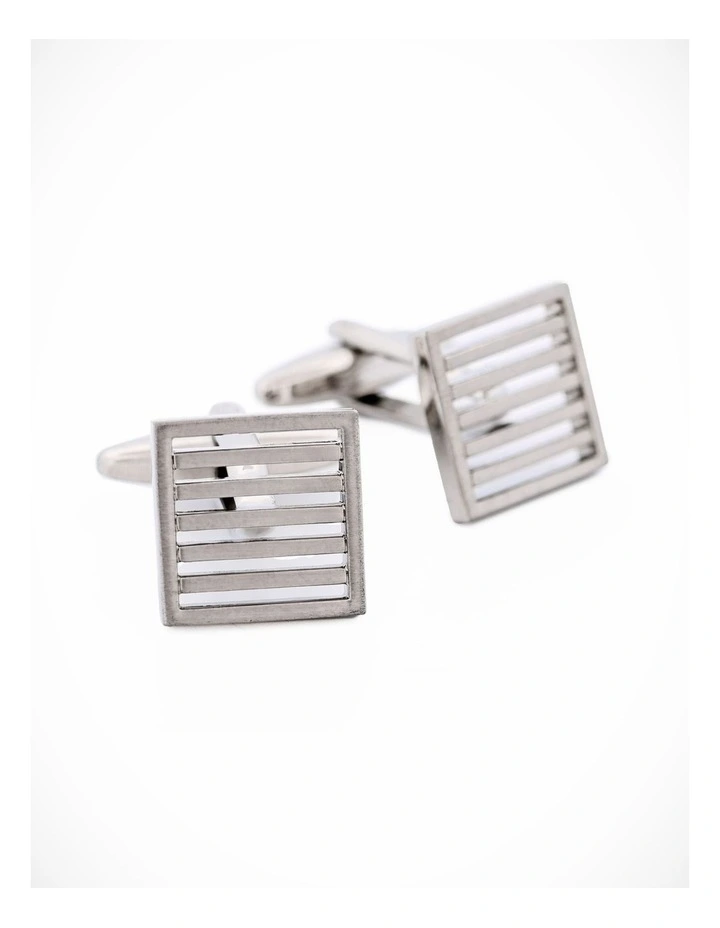 Brushed Rhodium Plated Grate Cufflinks image 3