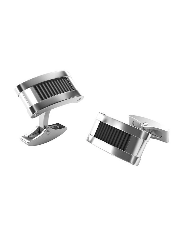 Polished Stainless Steel Cufflinks with Ion Plated Black Corrugated Inlay image 1