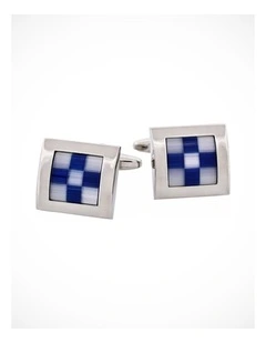 Navy & White Check Cats Eye Cufflinks
